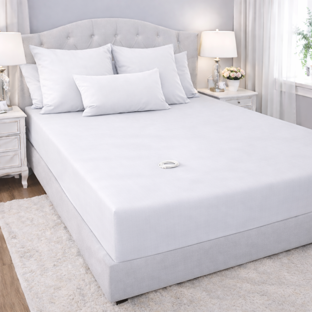 Home 31 Redemption Shield Earthing Grounding Bed Sheet Fitted Sheet Light Gray in Color, with Grounding Cord. Earthing Products.