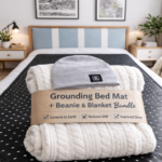 Bundle 5x7 White Shielding EMF Blanket, Protective Beanie and Double Grounding Bed Mat for Better Health