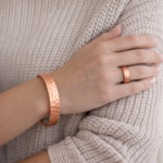 Model Wearing Hammered Copper Bracelets or Ring Set with Gift Bag Handmade 99.999% Genuine Copper Jewelry Anti- Inflammation Electron Release Model Wearing Hammered Copper Bracelets or Ring Set with Gift Bag Handmade 99.999% Genuine Copper Jewelry Anti- Inflammation Electron Release