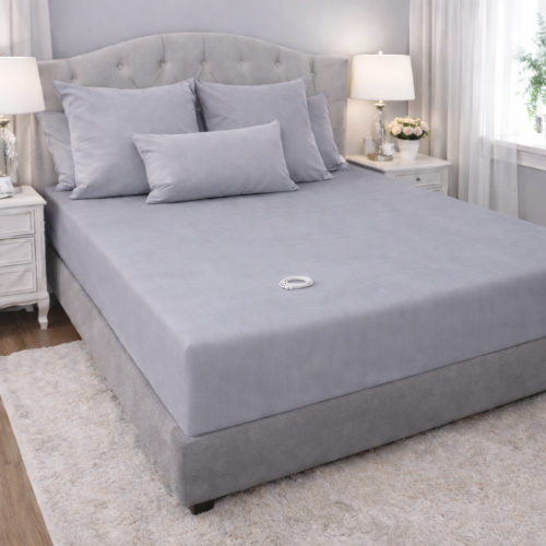 Home 11 Redemption Shield Earthing Grounding Bed Sheet Fitted Sheet Light Gray in Color, with Grounding Cord. Earthing Products.