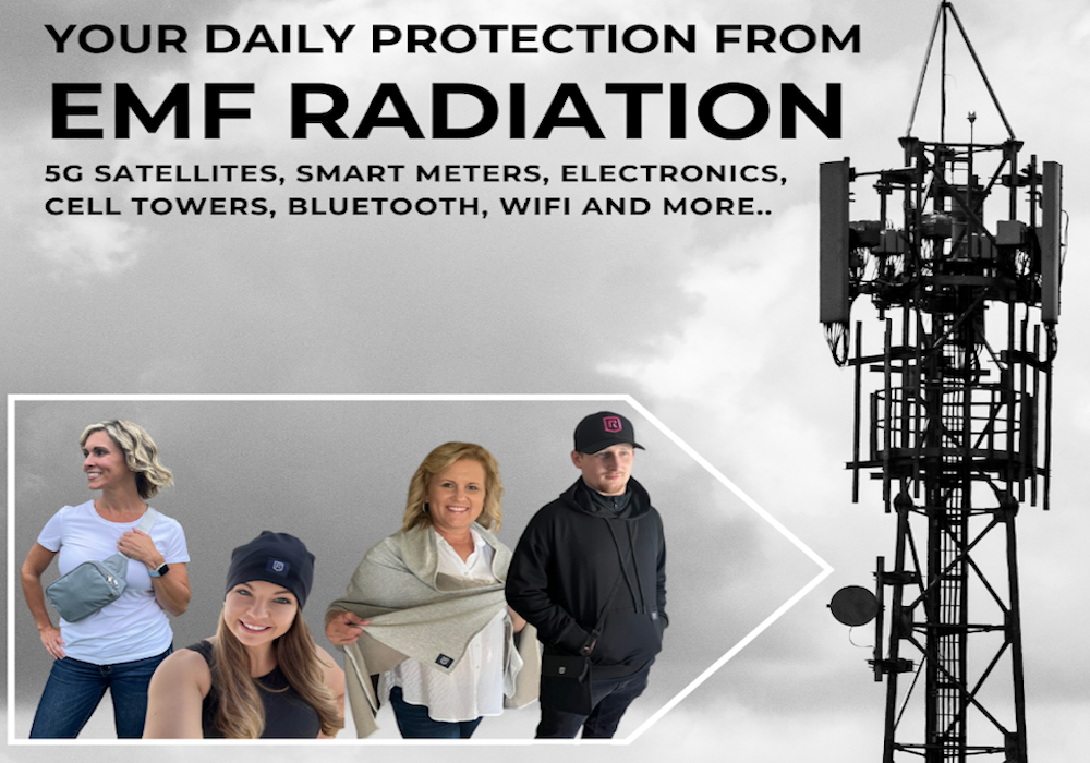 How Redemption Shield is Changing the World with Innovative EMF Protection Products 6 Redemption Shield EMF protection graphic featuring people, a cellular tower, and text about 5G satellites, smart meters, electronics, cell towers, Bluetooth, and WiFi.