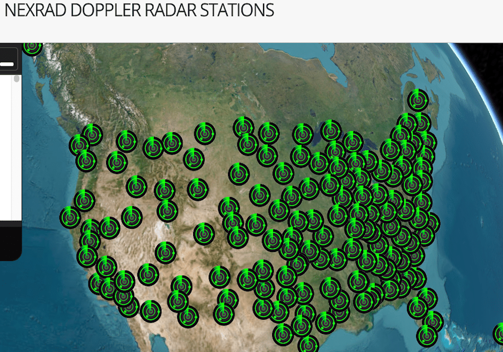 Are NEXRAD Radar Stations Safe? Examining EMF Exposure and Public Health Concerns 2 Map of the United States showing NEXRAD Doppler weather radar station locations marked with green radar symbols.