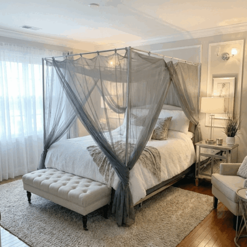 4-Door 100% Silver Spun Nylon Bed Canopy 4-Door 100% Silver Spun Nylon Bed Canopy