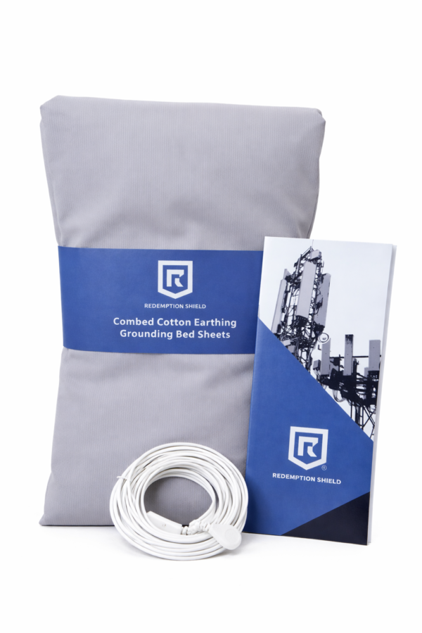 Redemption Shield Earthing Grounding Bed Sheet Fitted Sheet Light Gray in Color, with Grounding Cord. Earthing Products.