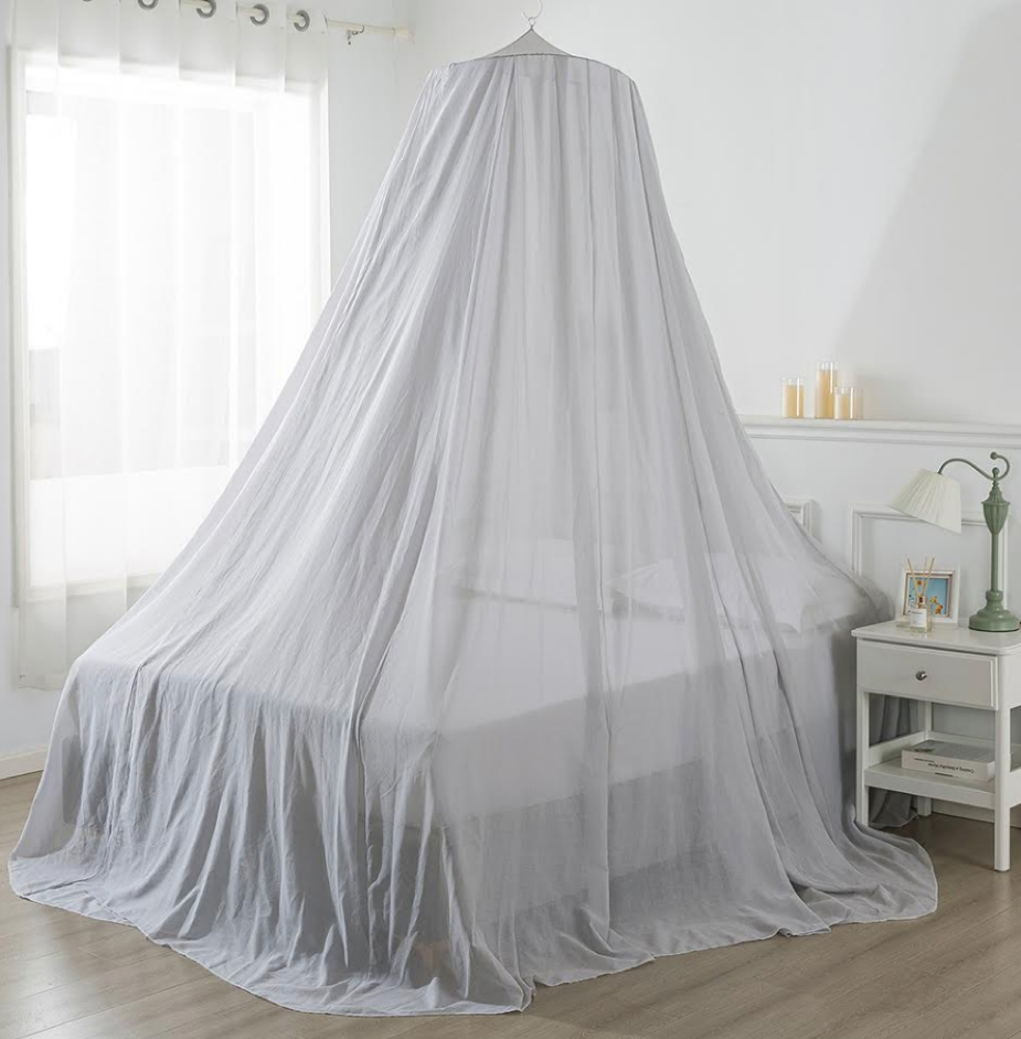Fully closed silver cotton EMF shielding bed canopy from Redemption Shield.