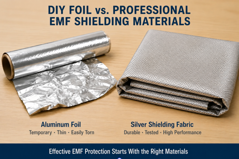 Does Aluminum Foil Block EMF? The Truth About DIY EMF Shielding 1 Educational comparison of aluminum foil and EMF shielding fabric.