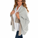 Gray Silver Cotton EMF Shielding Shawl Scarf Woman wearing gray silver cotton EMF shielding shawl scarf