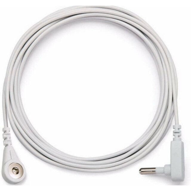 Redemption Shield 15-foot white grounding earthing cord coiled with right-angle connector for grounding products.