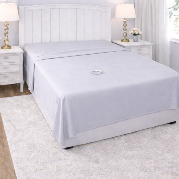 Light Gray Flat Grounding Bed Sheet | Redemption Shield Light gray flat grounding and earthing bed sheet by Redemption Shield.