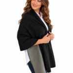 Black Silver Cotton EMF Shielding Shawl Scarf Woman wearing black silver cotton EMF shielding shawl scarf