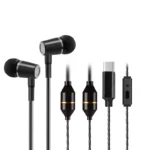 Air Tube Earphone Headphones. Protecting your brain and ears. Close up picture of a black set of headphones. EMF Protection | Microwave Radiation | EMF Blocker.