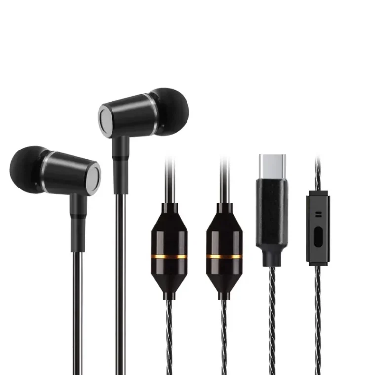 Air Tube Earphone Headphones. Protecting your brain and ears. Close up picture of a black set of headphones.